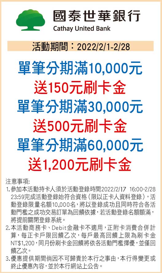 國泰世華刷卡優惠
