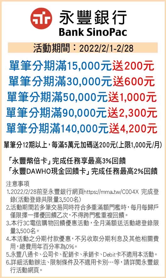永豐銀行刷卡優惠