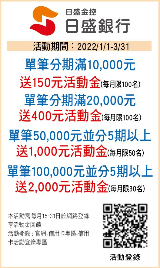 日盛銀行刷卡優惠