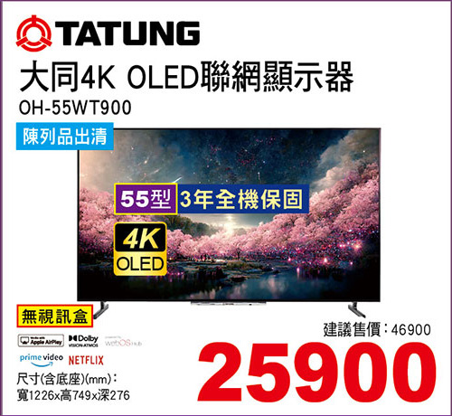 大同55型4K聯網OLED顯示器(無視訊盒)