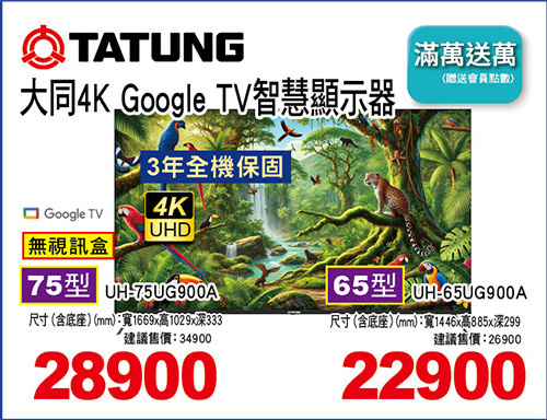 大同4K Google TV顯示器(無視訊盒)