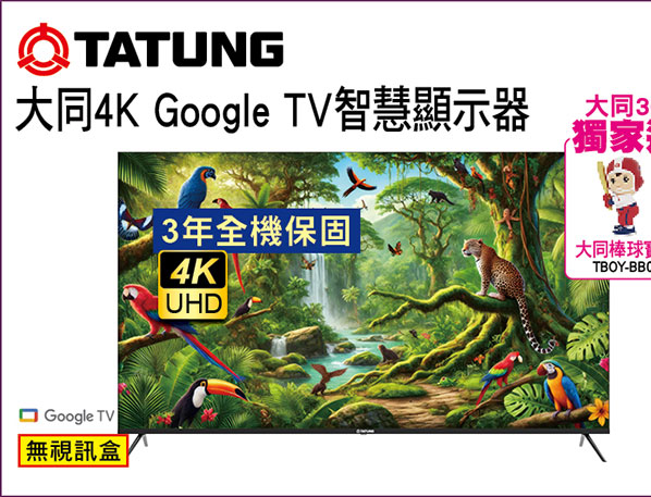 大同4K Google TV顯示器(無視訊盒)