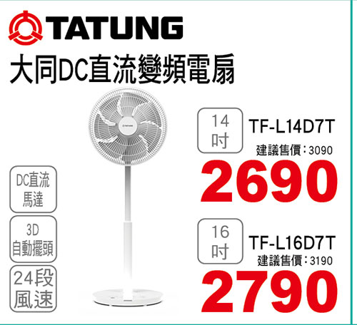 大同14吋3D DC直流變頻風扇