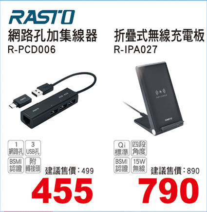 網路孔加集線器/折疊式無線充電板