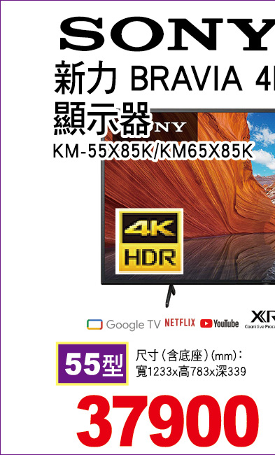 新力BRAVIA4KGoogleTV顯示器55型