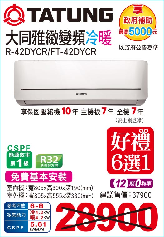 大同雅緻變頻冷暖42