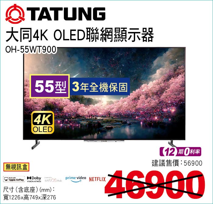 大同4KOLED聯網顯示器55