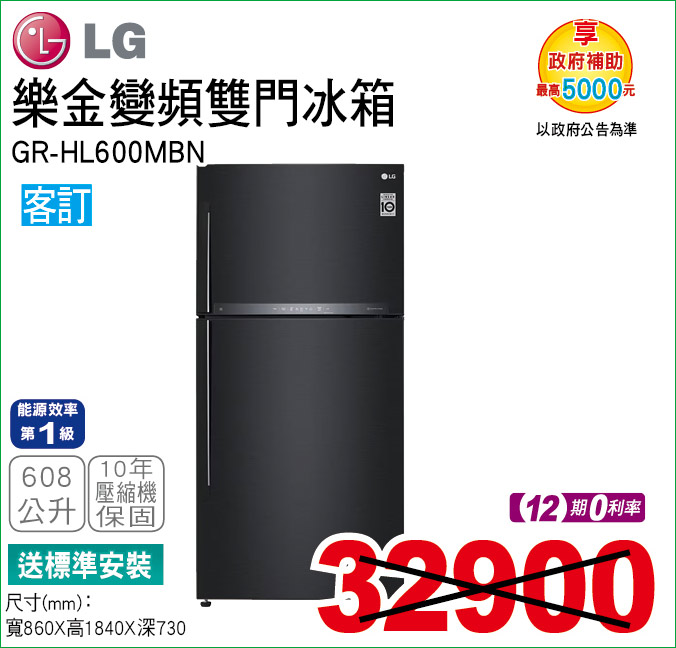 樂金變頻雙門冰箱608