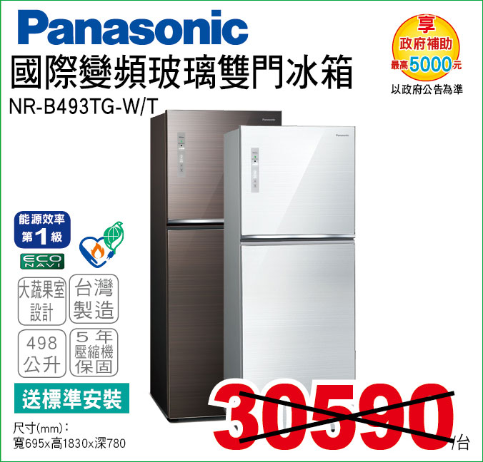 國際變頻玻璃雙門冰箱498