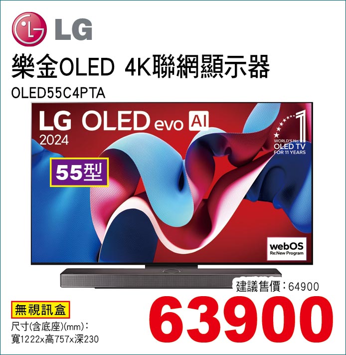 樂金OLED4K聯網顯示器55