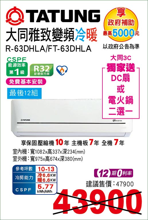 大同雅緻變頻冷暖63