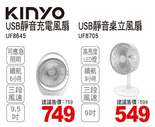 KINYO USB靜音充電風扇/桌立風扇
