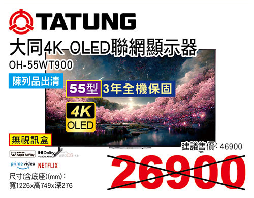 大同55型4K聯網OLED顯示器(無視訊盒)