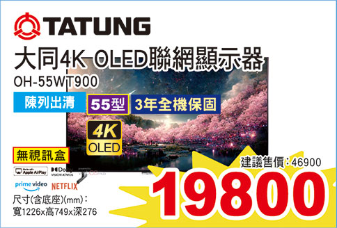 大同55型4K聯網OLED顯示器(無視訊盒)