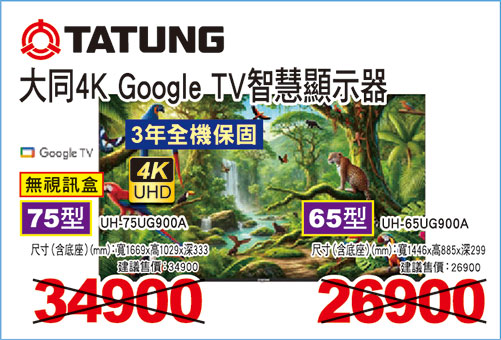 大同4K Google TV顯示器(無視訊盒)